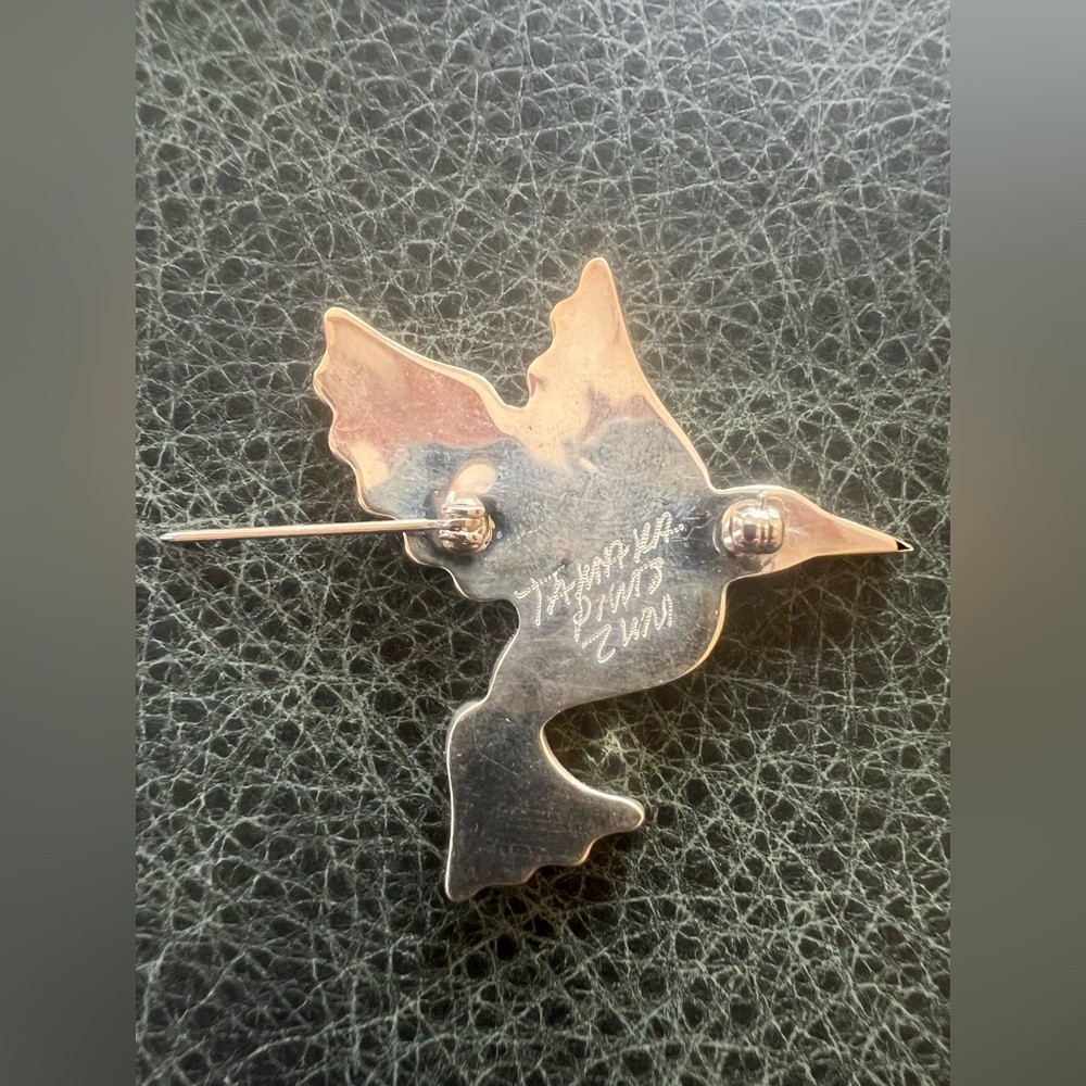 Native American Brooch Hummingbird Inlay Pin by Zuni Artist Tamara Pinto Signed - Picture 9 of 13